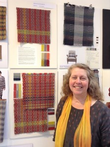 At the Award Winners Exhibition. The final design and development samples of my handwoven fabric.